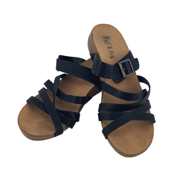 Korks Shoes - Kork-Ease Aster Sandals Womens 8 Cork Wedge Slip On Strappy Black Shoes